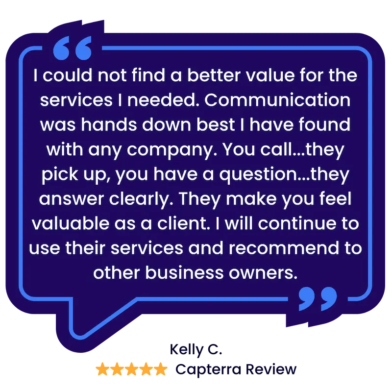 Customer testimonial from Kelly C. praising Perfect Fit's communication and service